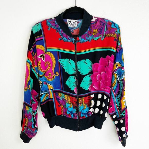 Vintage Box Office Jacket 80s Lightweight Floral Print Short Waist - Picture 3 of 10